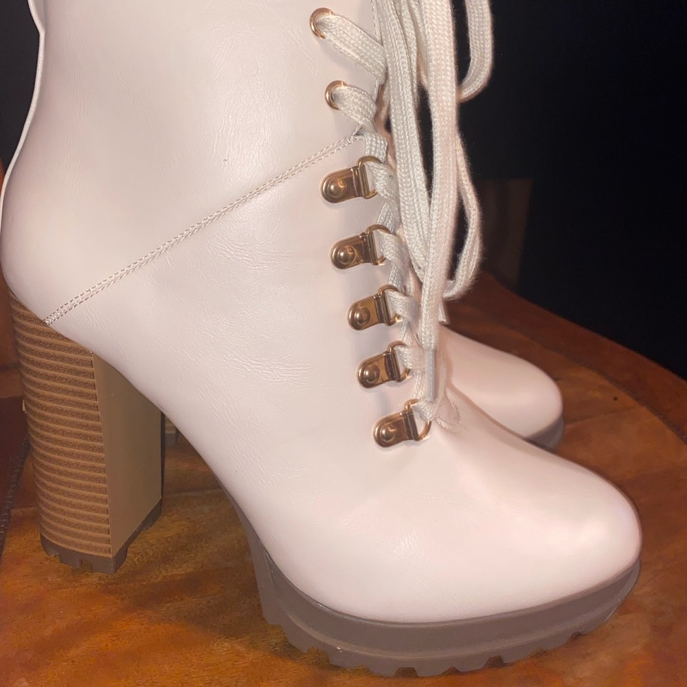 white heeled boots